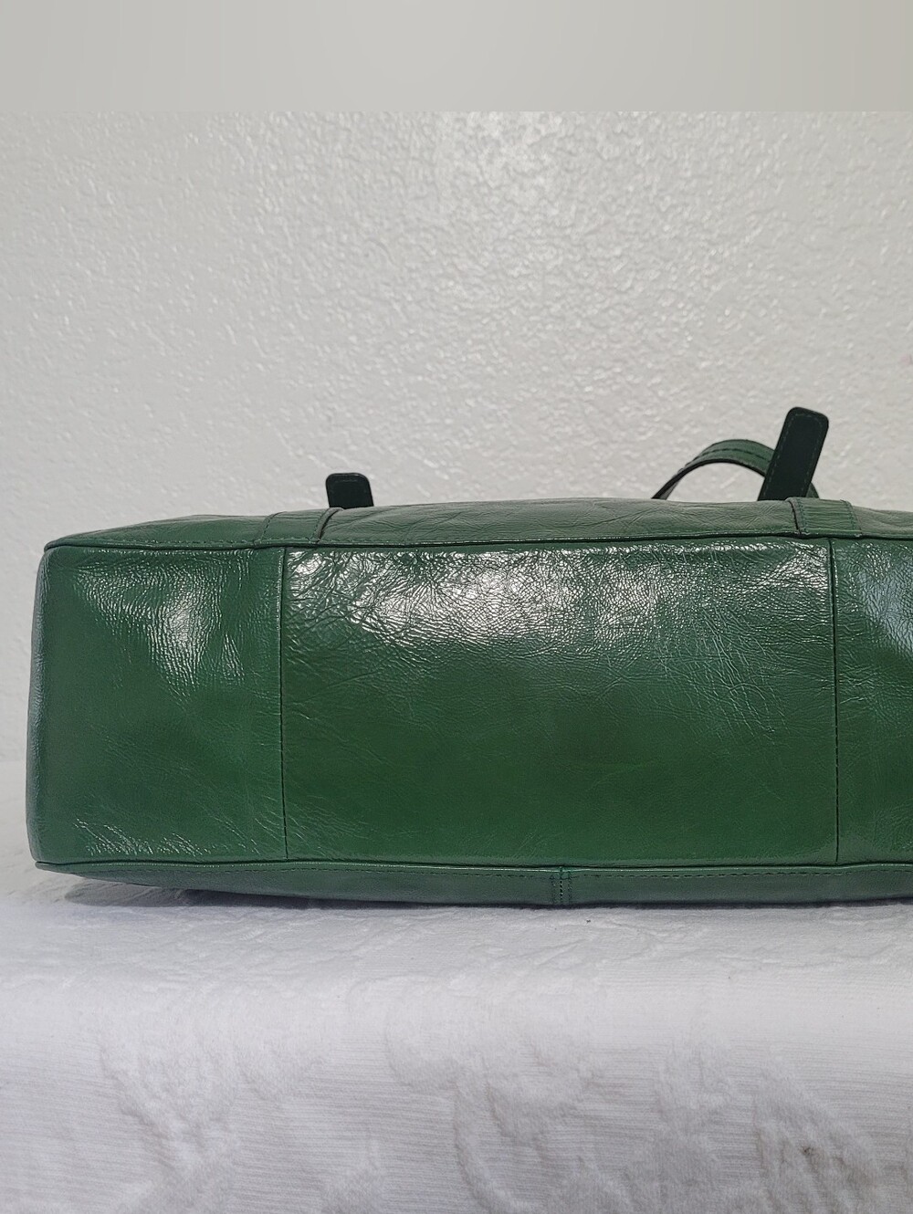 Vintage Coach F14022 Ergo Chelsea Green Patent Leather Pleated Tote Bag Purse - Picture 7 of 16